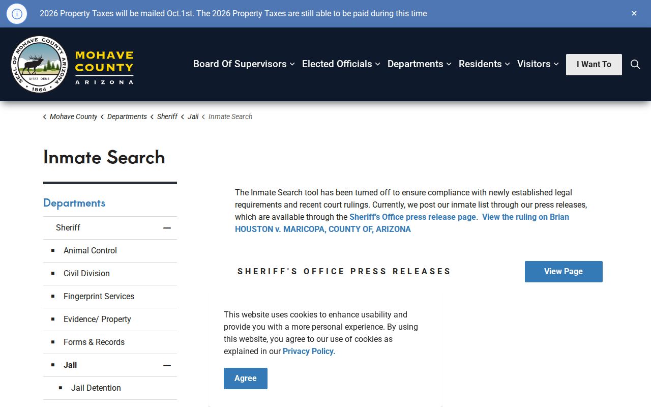 Mohave County recent arrests inmate search shutdown notice