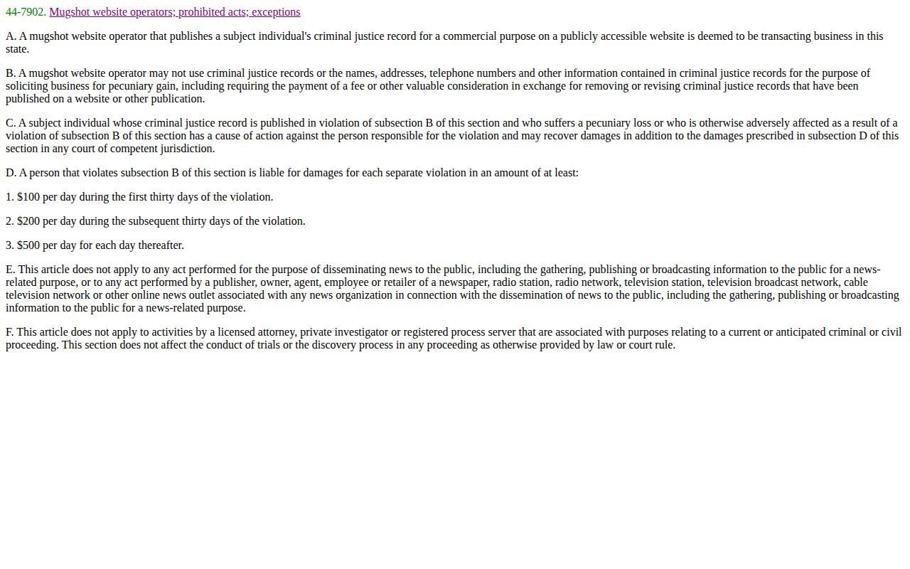 Arizona law on commercial Mohave County mugshot removal